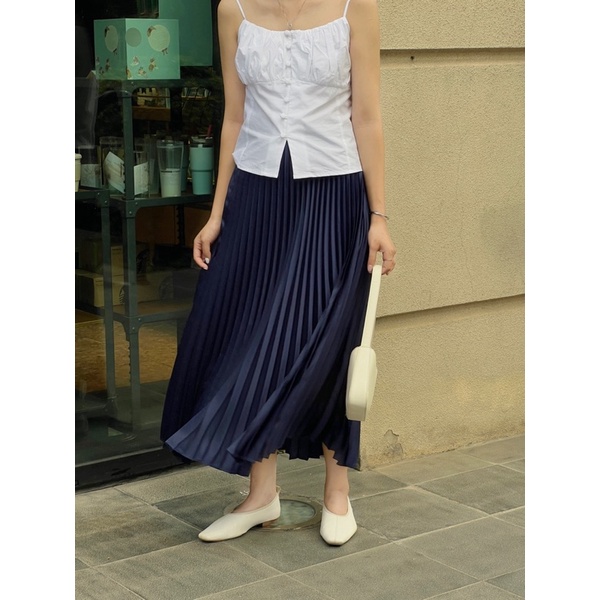 Nimi - Chân váy lụa xếp ly dáng dài Satin pleated skirt