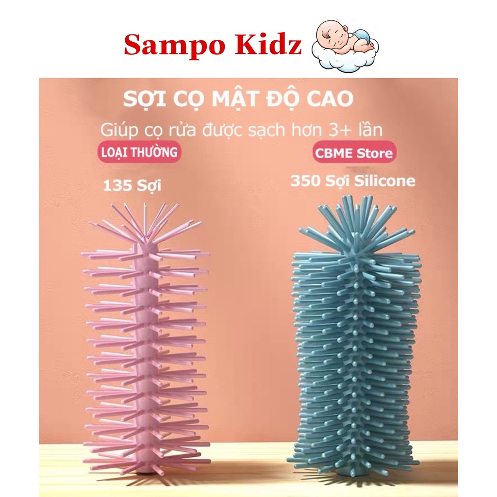 Bộ Cọ Rửa Bình Sữa Cho Bé Silicone Cao Cấp Tay Cầm Xoay 360 Độ, Cọ Núm Ti, Cọ Rửa Ống Hút