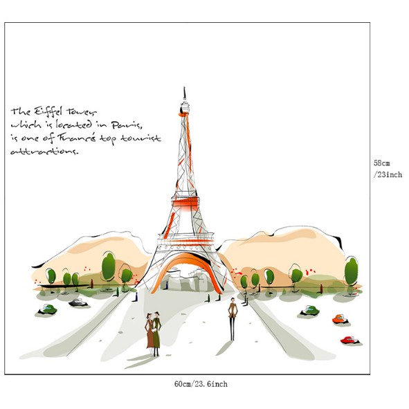 Decal trang trí kính cao cấp Tháp Eiffel ( 60cm x 58cm )