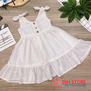 Váy bé gái 2 dây nơ vai cho bé từ 2 đến 8 tuổi