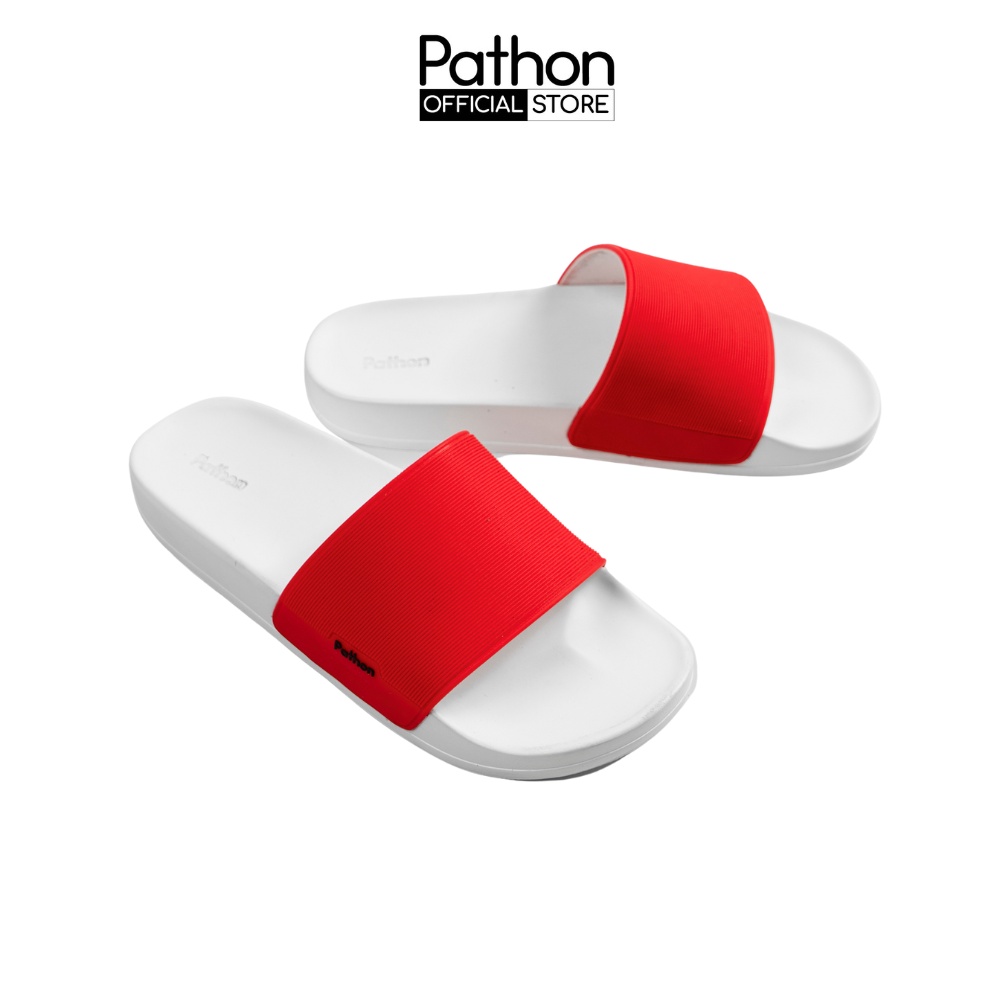 Dép nam nữ quai ngang slipper Pathon quai PVC đế PU trắng quai đỏ Mẫu SD30