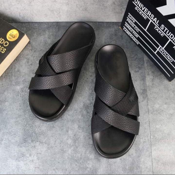 Dép da nam nữ couple, dép quai chéo da bò cao cấp thương hiệu HORSE đế cao su non QD01