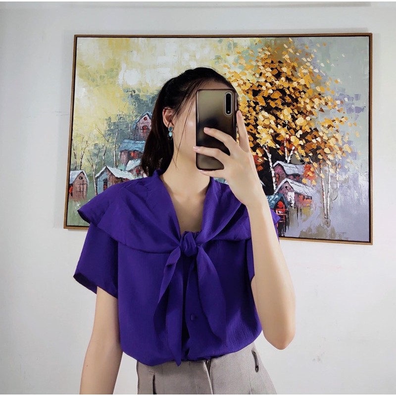 Áo voan vintage màu tím nữ