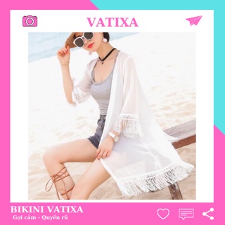 Áo choàng đi biển, áo khoác kimono nữ phối tua rua VATIXA  AÓ KHOÁC TUARUA
