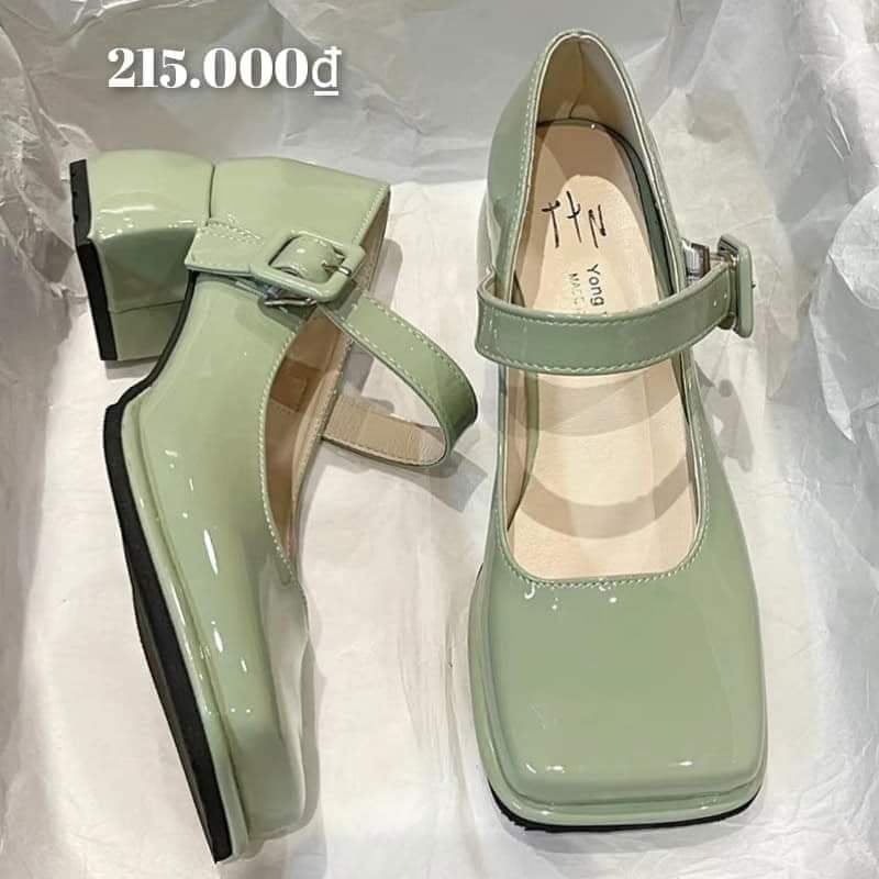 Giày Cao Gót Đế Vuông Bít Mũi Phối Dây