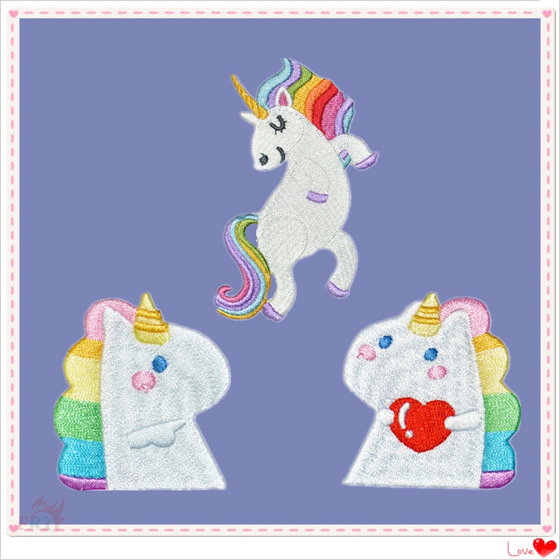 ♥ Miếng Vá Ủi Hình Kỳ Lân Cầu Vồng ♥ 1 Sticker Ủi Thêu Hình Động Vật Vui Nhộn