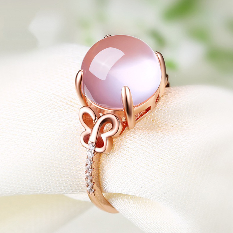 (Hàng Có Sẵn) Nhẫn Tay Mạ Vàng Hồng 18k Đính Đá Pha Lê
