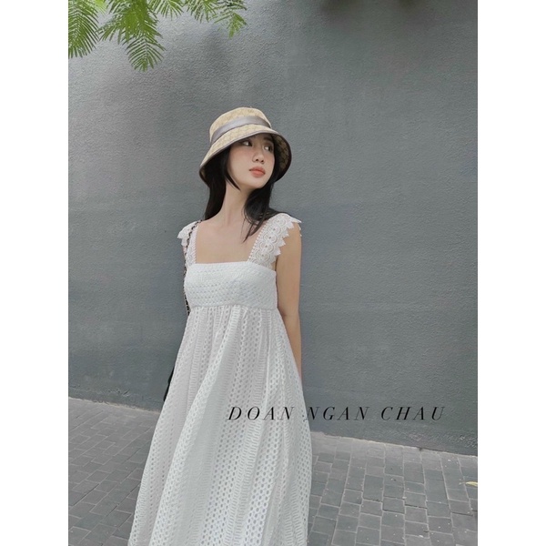 Đầm maxi trắng 2 dây xô ren hoa | WebRaoVat - webraovat.net.vn