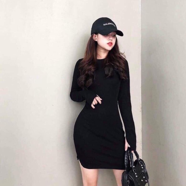 Đầm váy trơn body dài tay basic