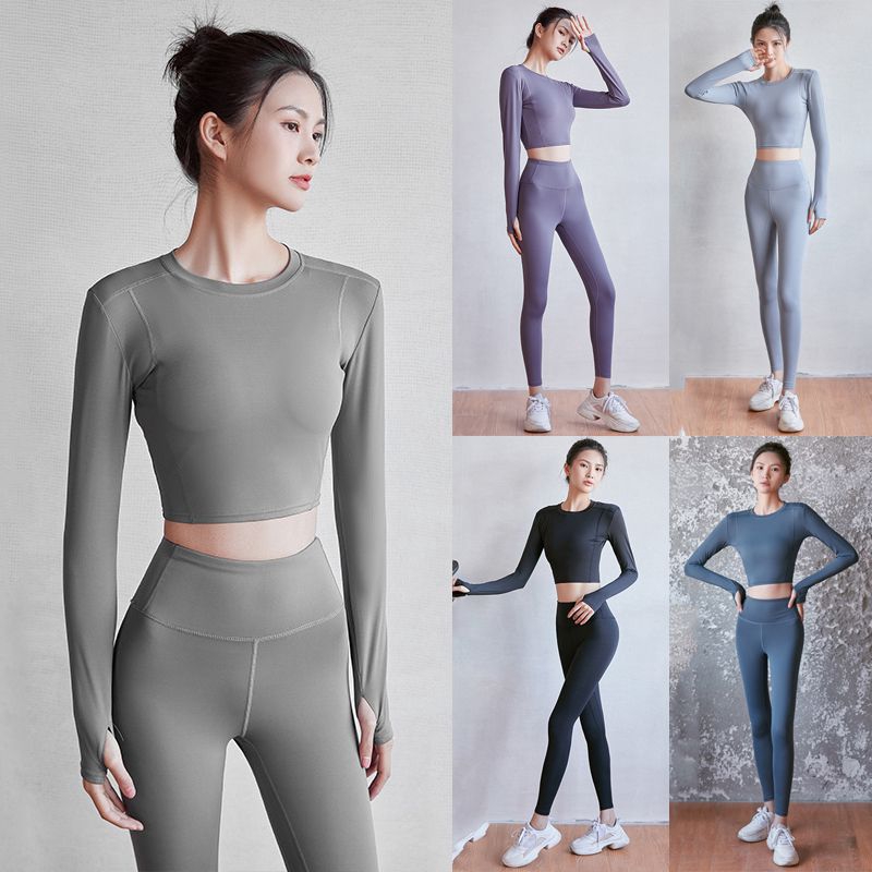 Women's Yoga Tee Tops Pants High Waist Sports Leggings Gym Workout Tops Bộ đồ yoga