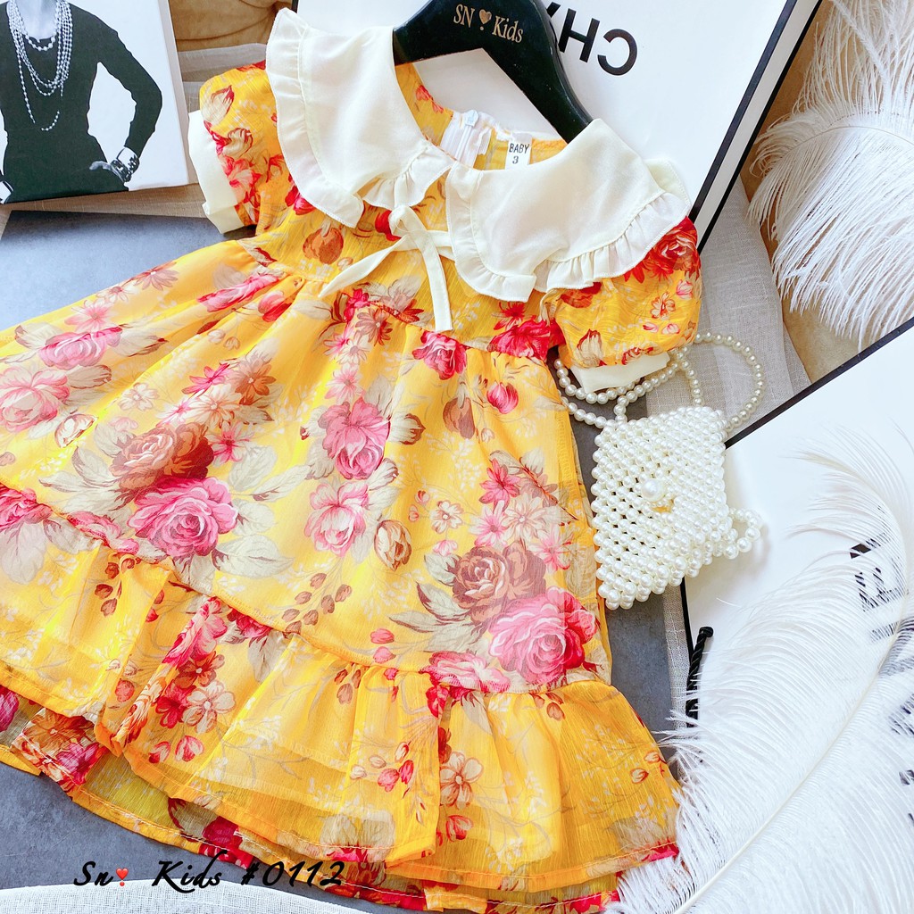 váy hoa hàng thiết kế / Đầm hoa cho bé  🌸 Váy tơ hoa   xinh yêu ạ, phối tay cổ