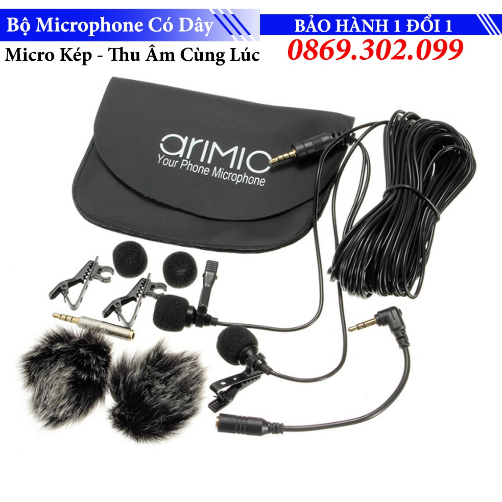 Micro cài áo cho điện thoại và máy ảnh AriMic Clip-on Dual Lavalier