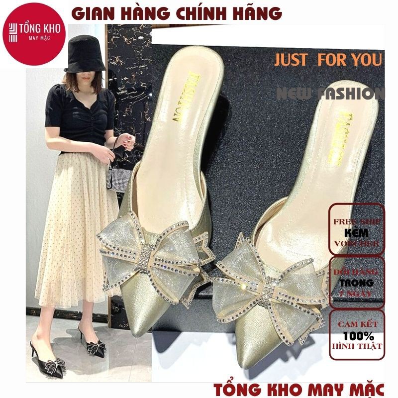 (MUA 1 TẶNG 3 + ẢNH THẬT ) dép cao gót sụ nữ, dép có nơ ở đầu mũi xinh thời trang nhé măc phối đồ đươc nhiều cách nha