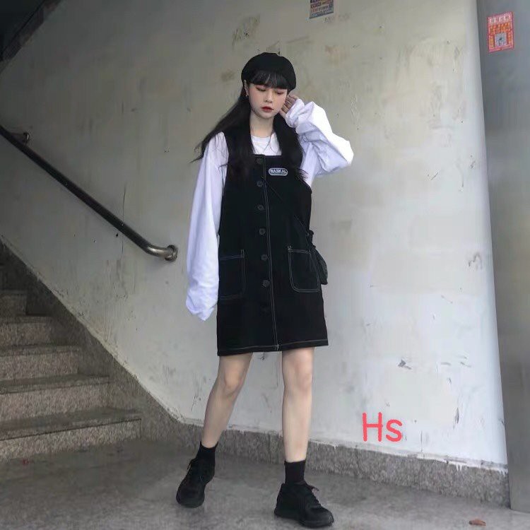 Váy Yếm Logo Chỉ Nổi Chất Thái Chéo Mặc Mùa Đông Mùa Hè Đều Được Hot Trend Dễ Thương | BigBuy360 - bigbuy360.vn