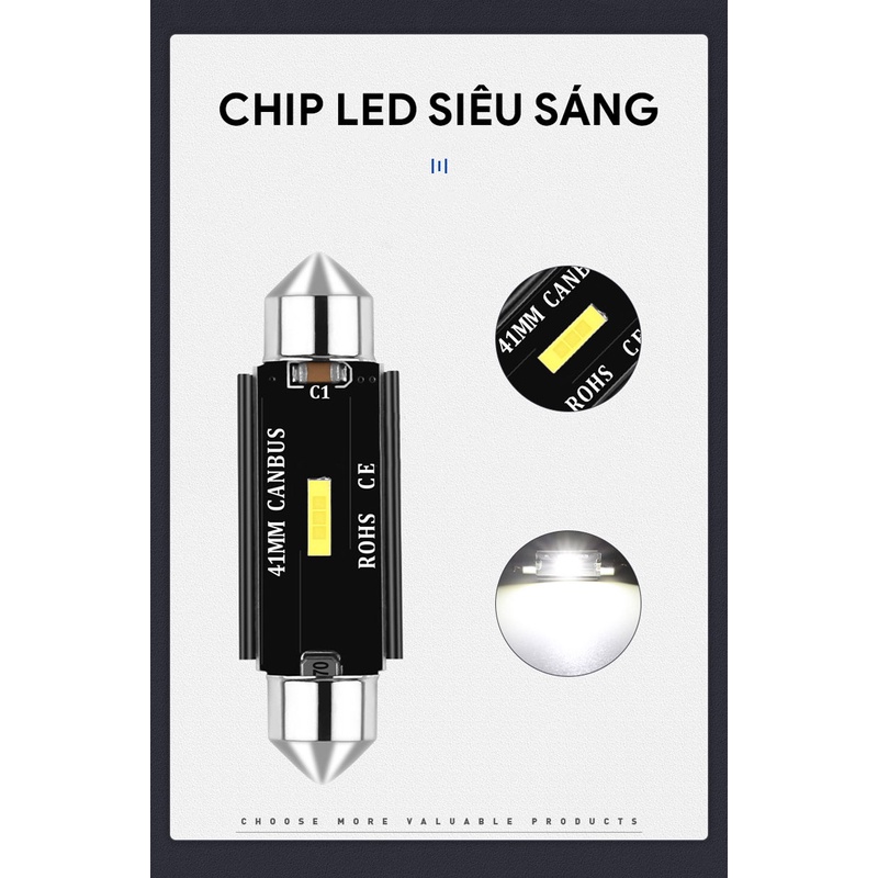 Bóng LED trần, đọc sách, cốp, chip CSP 1860 festoon Canbus F1860-1 kích thước 41mm