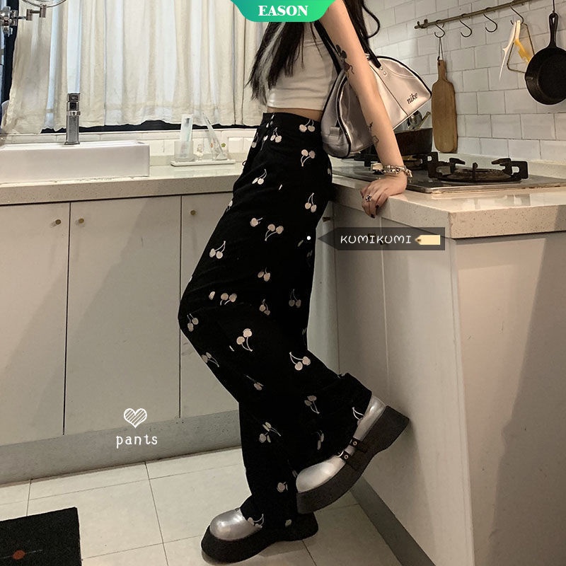 Quần Dài Ống Rộng Lưng Cao In Họa Tiết Cherry Thời Trang Mùa Hè Chất Lượng Cao