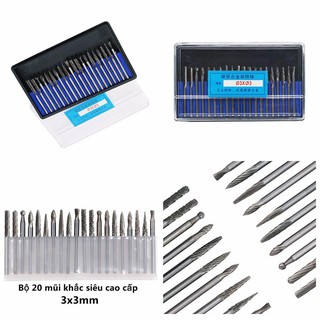 bộ 20 mũi khắc, mài, làm lũa vonfram cao cấp