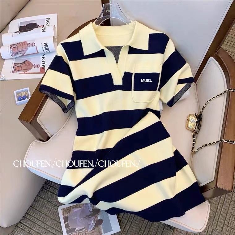 Polo dress 2022 new female summer French small casual temperament foreign style slim fitting knitted skirt
