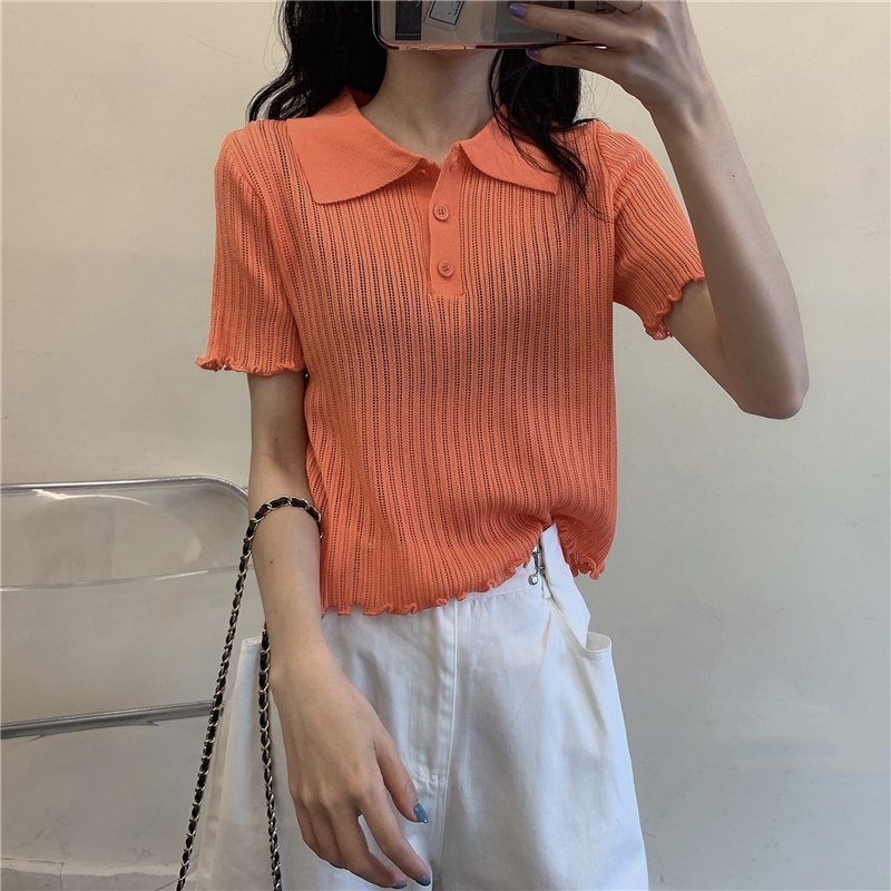 Áo Thun Polo Ngắn Tay Xinh Xắn Theo Phong Cách Retro Hàn Quốc Dành Cho Nữ | BigBuy360 - bigbuy360.vn