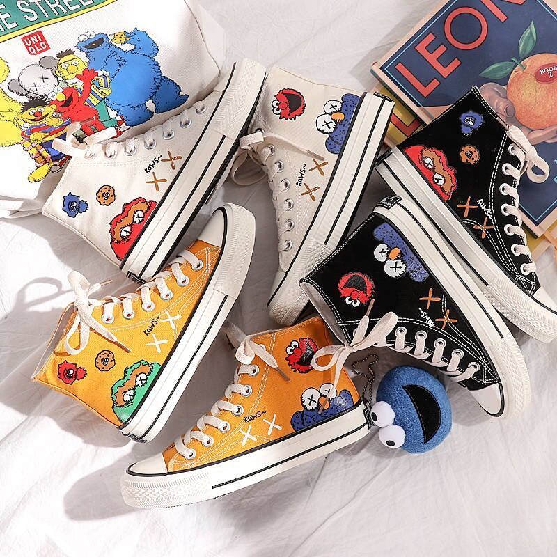 FGN Converse Sesame Street giày vải cao cổ nữ phiên bản hàn quốc ulzzang thủy triều graffiti wild ins sneakers nữ