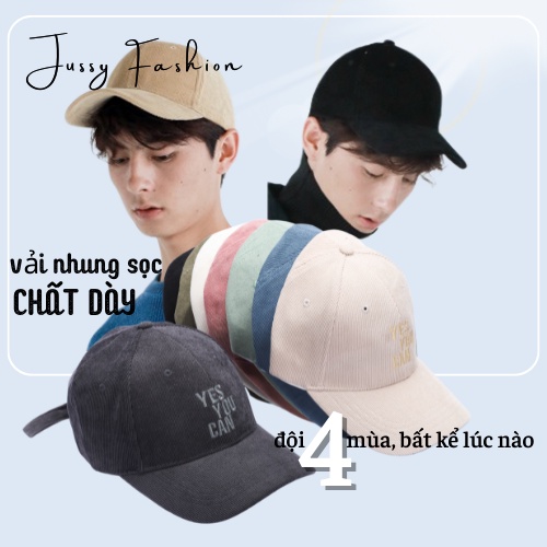 Nón Kết Nam Nữ Thời Trang Jussy Chất Vải Nhung Thêu Chữ Yes You Can Form Nón Lưỡi Trai Chuẩn Đẹp