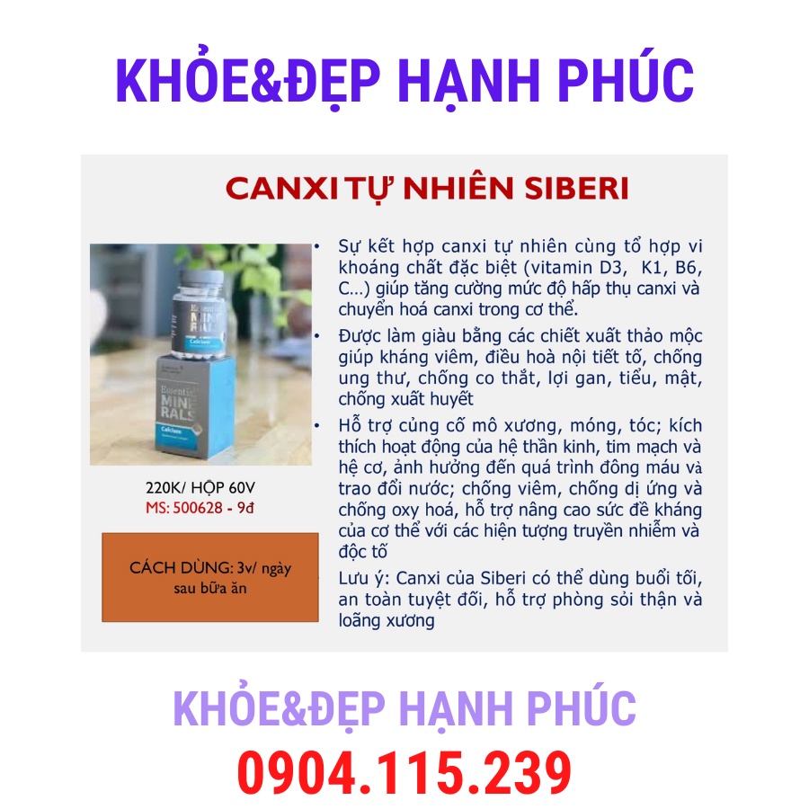 [ Bổ sung canxi hỗ trợ xương ] Thực phẩm bảo vệ sức khỏe Essential Minerals Calcium – 60 viên/lọ