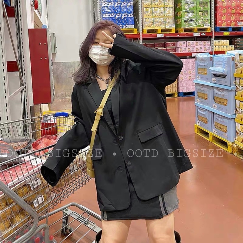 Áo blazer nữ bigsize tay dài túi nắp form rộng