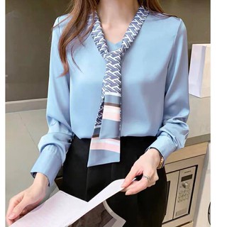 Áo sơ mi lụa cổ khăn/nơ Nana
