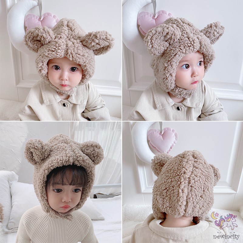 Nón giữ ấm phối mô hình tai gấu đáng yêu phong cách Hàn Quốc cho bé