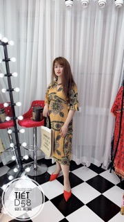 Bigsize Đầm vàng hoạ tiết D58