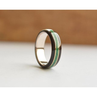 nhẫn titanium ốp gỗ mun, đá turquise