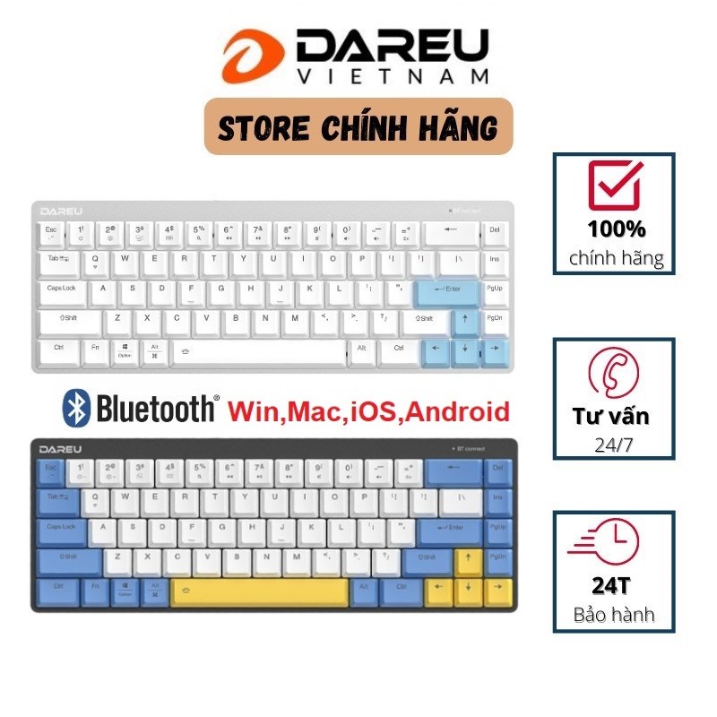 Bàn phím cơ không dây DAREU EK868 WHITE 68KEY- bluetooth (SLIM, D-KAILH switch)