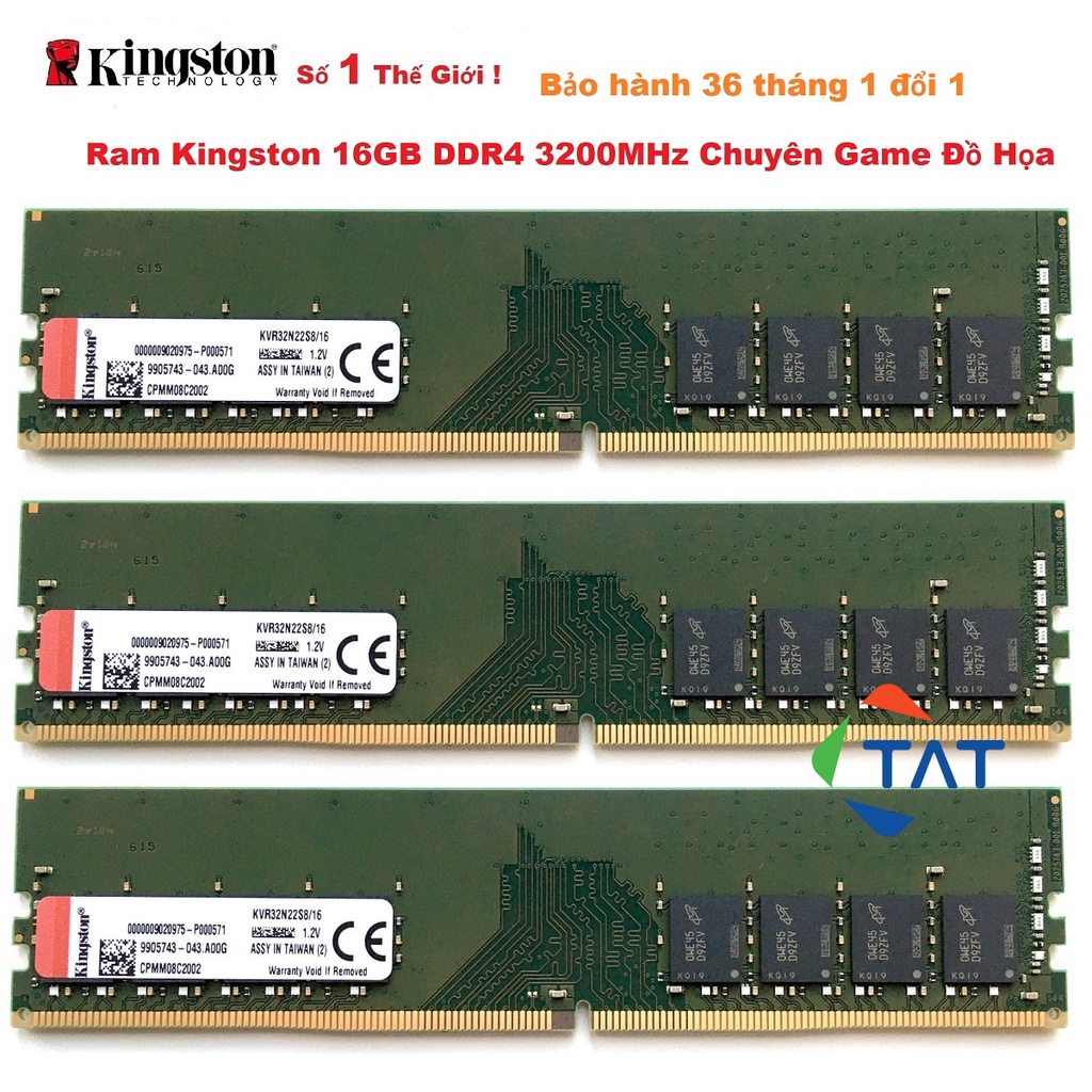 Ram PC Kingston 16GB DDR4 3200MHz Chuyên Game Đồ Họa - Mới Bảo hành 36 tháng