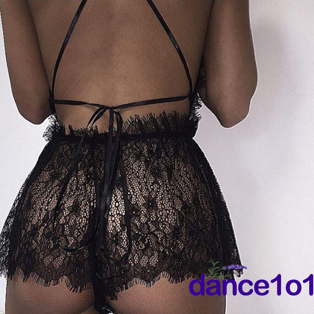 Bộ đồ lót liền thân hai dây phối ren lưới phong cách quyến rũ cho nữ