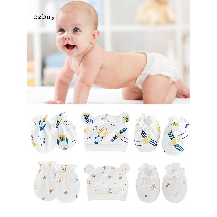 Mũ beanie trùm đầu kiêm găng tay/chân thấm hút mồ hôi thời trang cho bé sơ sinh