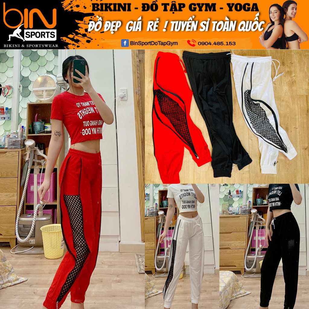 Quần Dài Jogger Phối Luới Kéo Khóa Tập Gym Yoga Và Các Môn Thể Thao Bin Sports Q113