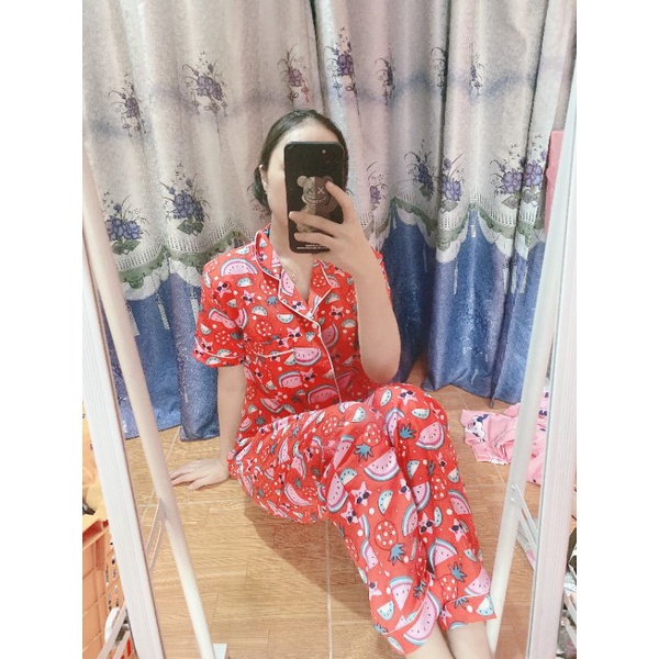 Bộ Pyjama kate thái loại 1 tay cộc quần dài