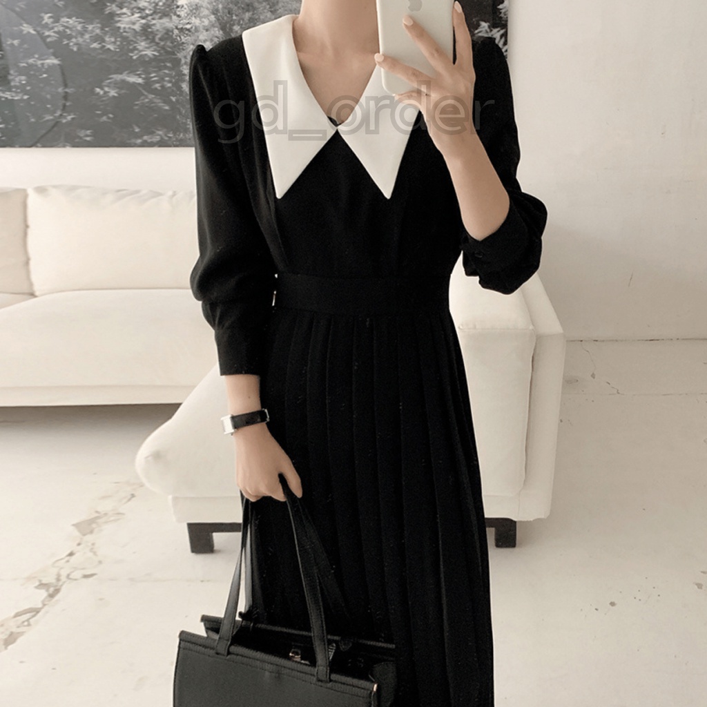 D42|Đầm nữ sang trọng cổ nơ hàn quốc thanh lịch màu đen phù hợp công sở gd_ordẻ