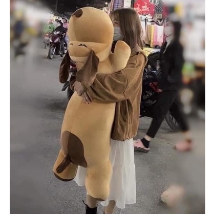 Gấu Bông Chó Mũi Tim Tai Dài, Gối Ôm Chó Bông Nằm Dài Mũi Tim Co Dãn 4 Chiều Size 1m2