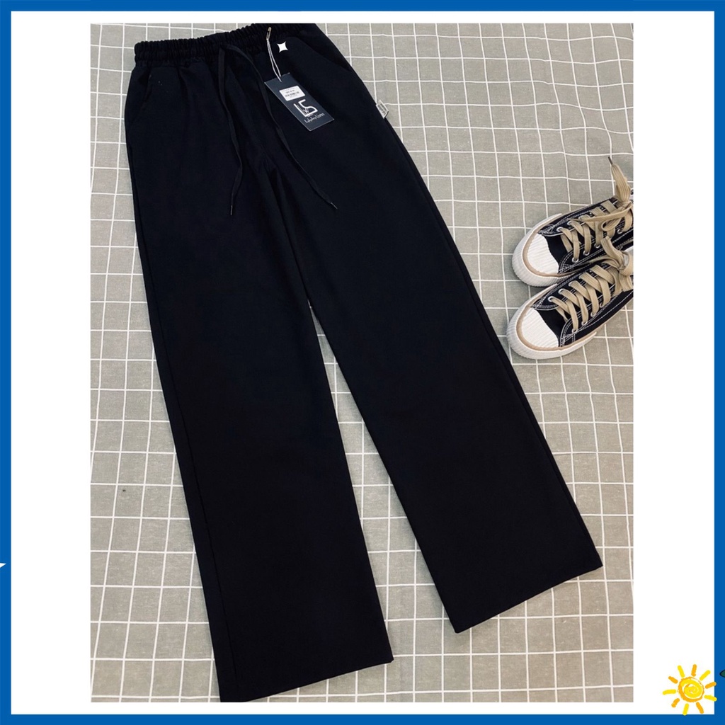 Quần ống rộng Unisex, quần Simple dành cho nữ, cạp chun có dây rút điều chỉnh eo vải co dãn dày dặn mặc 4 mùa