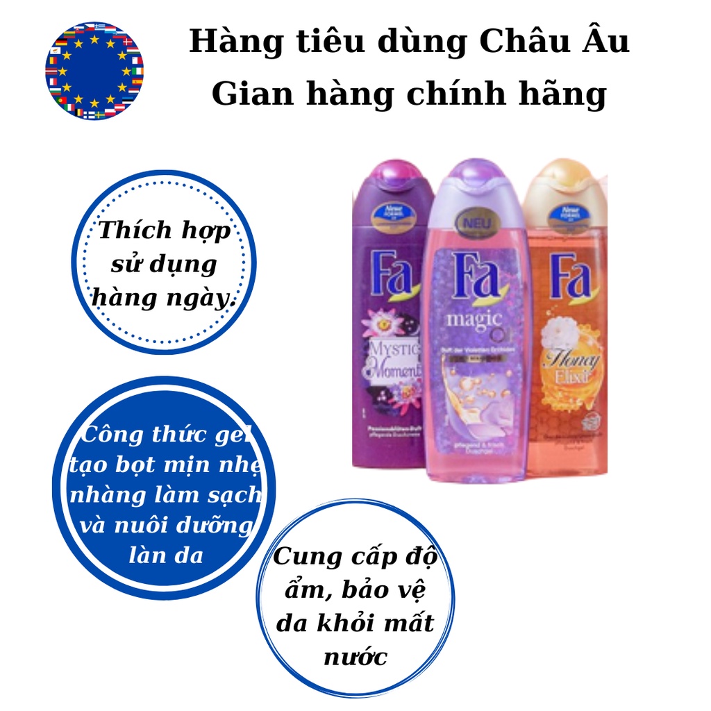 Sữa tắm nữ Fa làm sạch, dưỡng da sáng mịn, cấp ẩm cho da, nội địa Châu Âu,