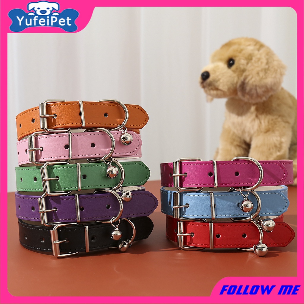 Vòng Cổ Bằng Da PU Mềm 16 Màu Trơn Có Chuông Dành Cho Thú Cưng Chó Mèo Chihuahua