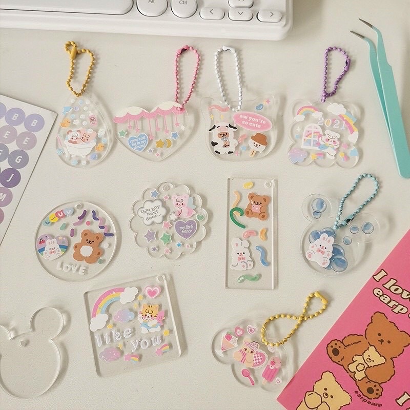 Bộ DIY 2 Móc Khoá Dễ Thương Tặng Kèm Sticker