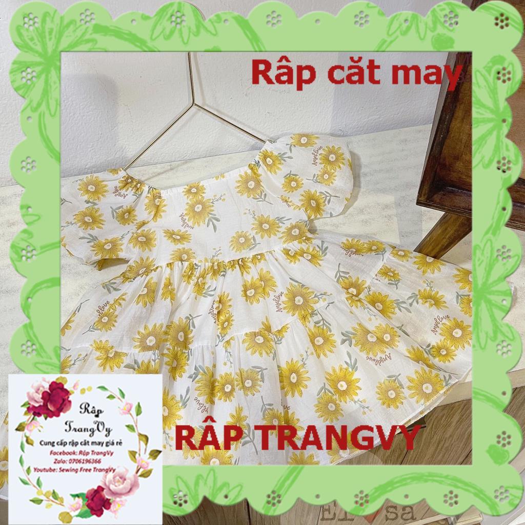 Rập cắt may - Rập Đầm xòe 2 tầng hoa hướng dương cho bé size từ 1 - 10 tuổi - Rập TrangVy