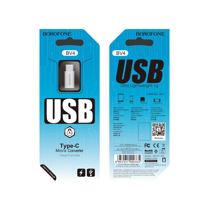 Đầu chuyển Micro USB ra Type-C Borofone BV4