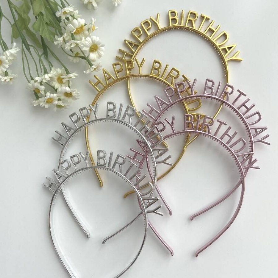 Bờm / Băng Đô Cài Tóc sinh nhật chữ Happy Birthday ánh kim màu bạc, vàng, vàng hồng siêu xinh