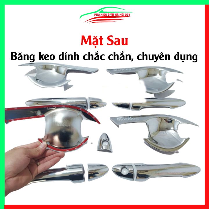 Ốp tay hõm mạ crom Morning 2012-2020 sáng bóng chống trầy bảo vệ cửa xe ô tô