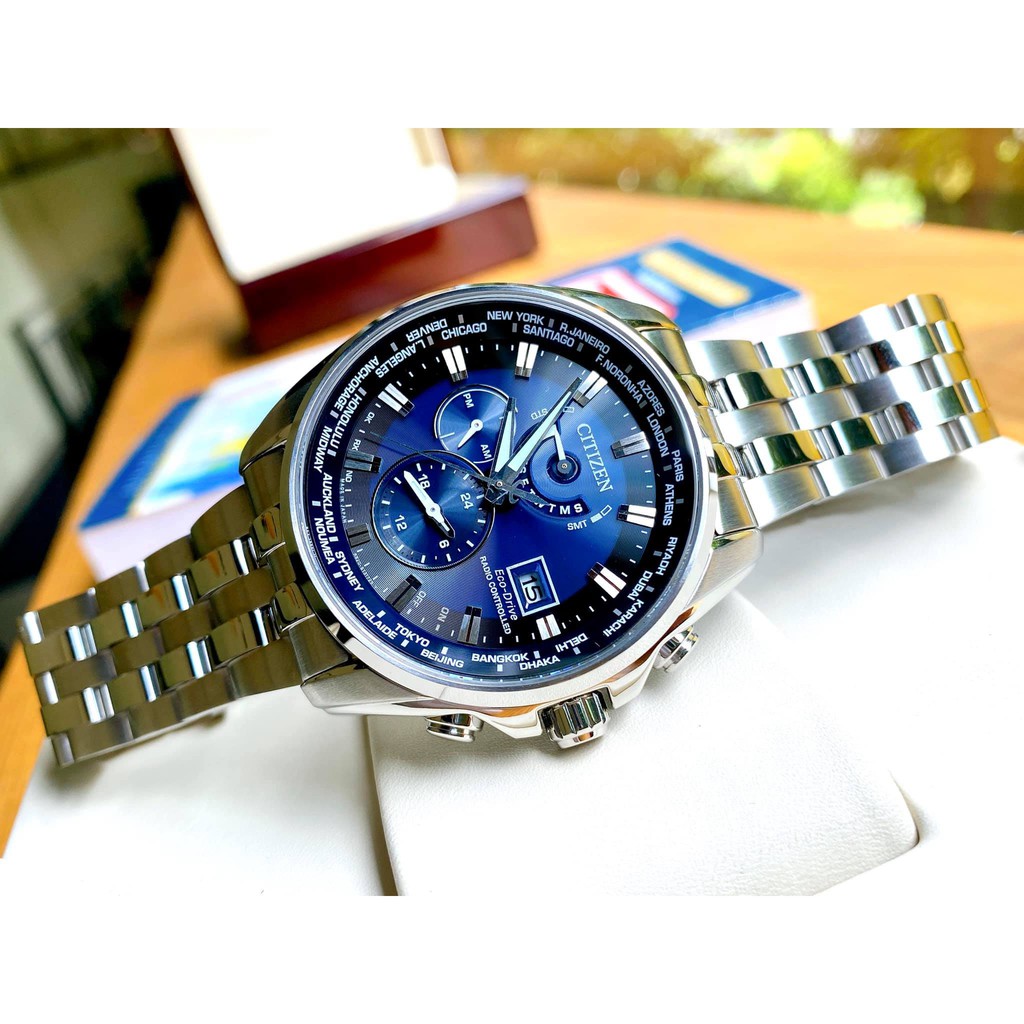 Đồng hồ Nam chính hãng Citizen Eco Drive World Time Radio Controlled AT9031-52L - Máy Pin năng lượng ánh sáng