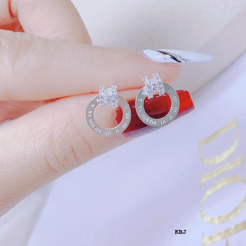 Bông tai bạc la mã chữ H hai màu bạc và xi vàng, Tiệm Bạc Mê Ly cam kết bạc chuẩn