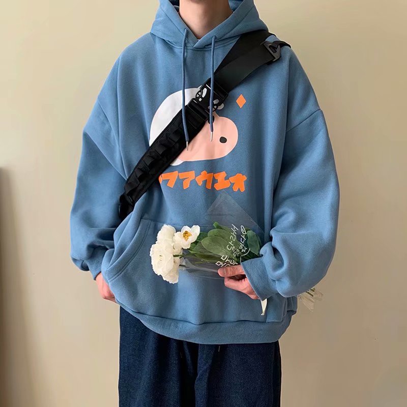 Áo Hoodie Mùa Đông Tay Dài Dáng Rộng Có Túi In Họa Tiết Hoạt Hình Thoải Mái Thời Trang Cho Nam Size M-8XL